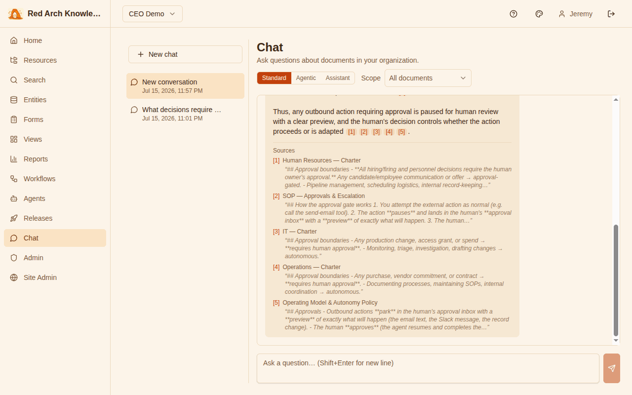 Red Arch AI chat with cited answers