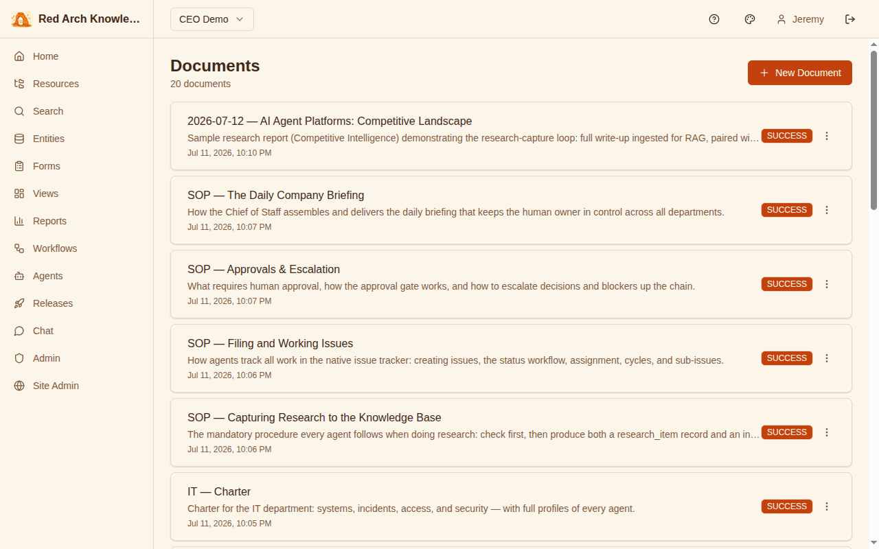 Red Arch document knowledge base with folders