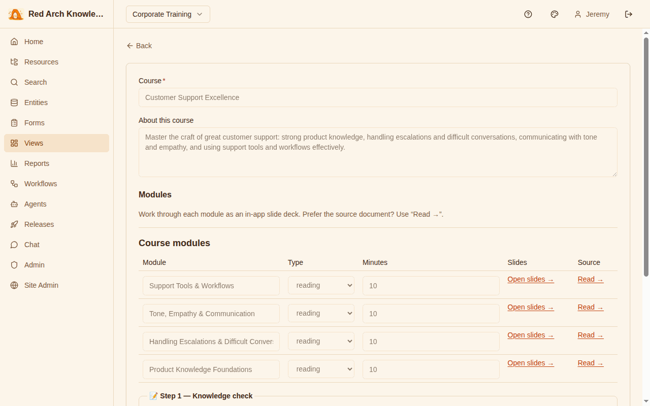 Red Arch Learning Management — course player